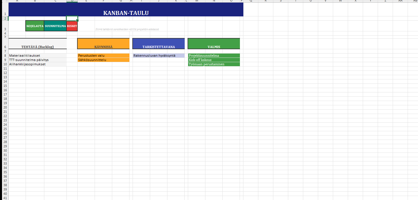 Kanban-välilehti — tehtävien tilahallinta